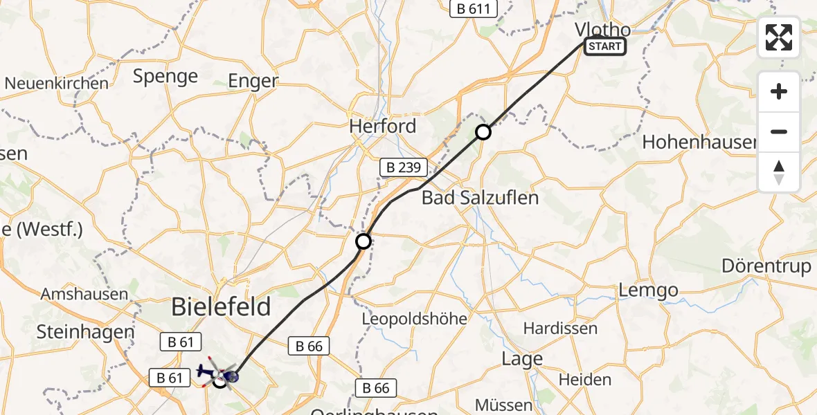 Flugroute Polizeihubschrauber Vlotho - Luftrettungszentrum Bielefeld, 18 Oktober 2026, 13:16