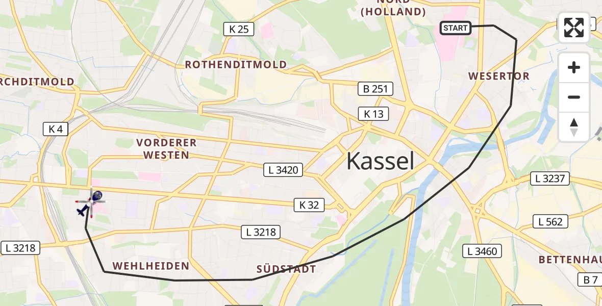 Flugroute Polizeihubschrauber Kassel - Kassel, 18 Oktober 2026, 13:26