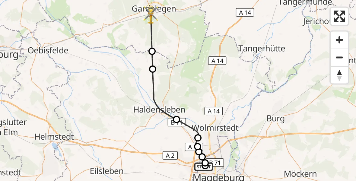 Flugroute Rettungshubschrauber Magdeburg Hospital - Gardelegen, 18 Oktober 2026, 13:37