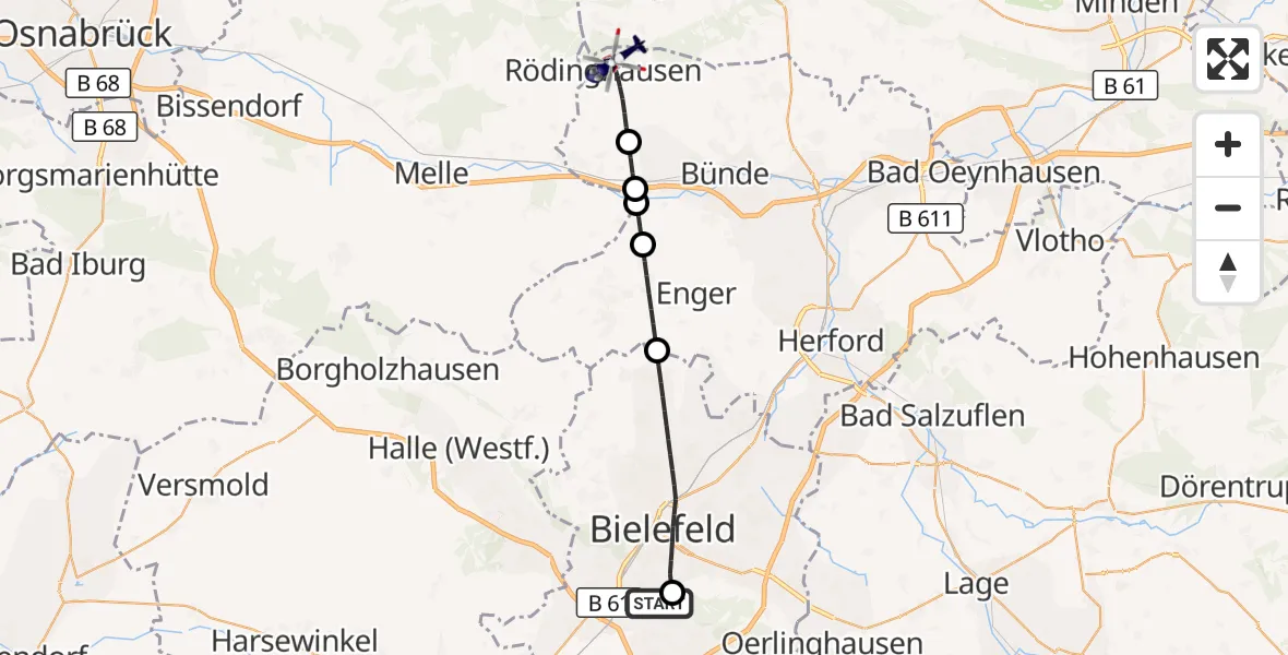 Flugroute Polizeihubschrauber Luftrettungszentrum Bielefeld - Rödinghausen, 18 Oktober 2026, 13:43