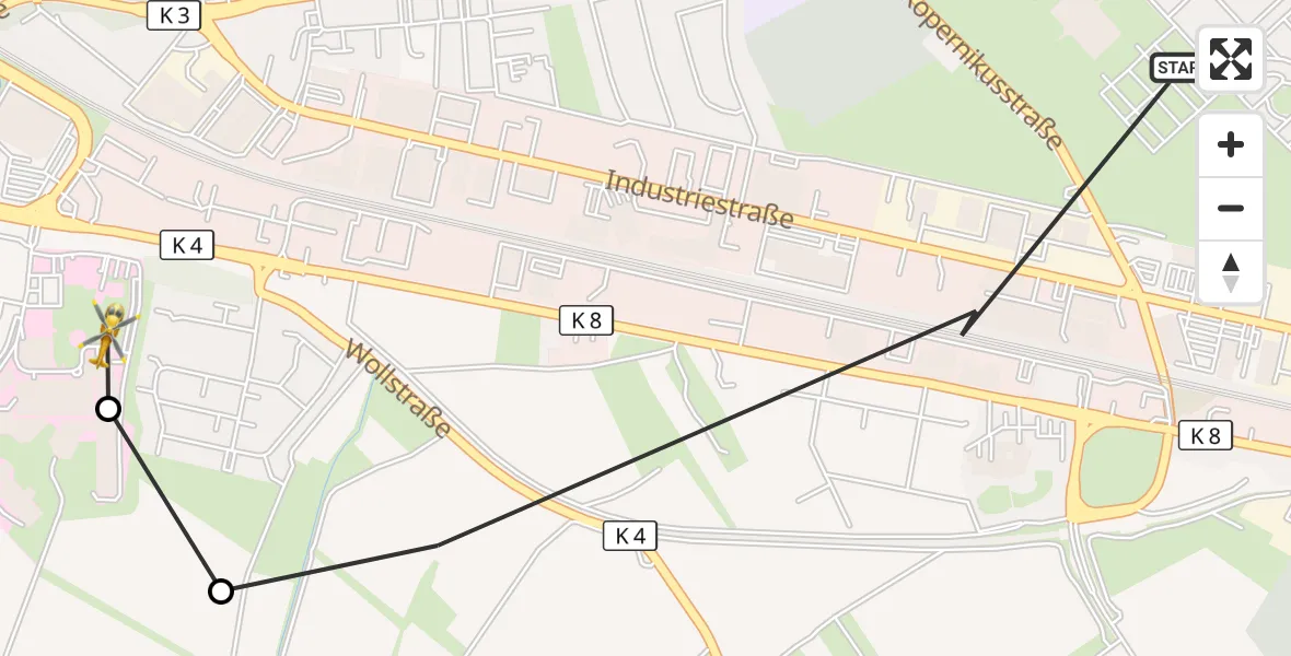 Flugroute Rettungshubschrauber Ludwigshafen am Rhein - Ludwigshafen Accident Hospital, 18 Oktober 2026, 13:43