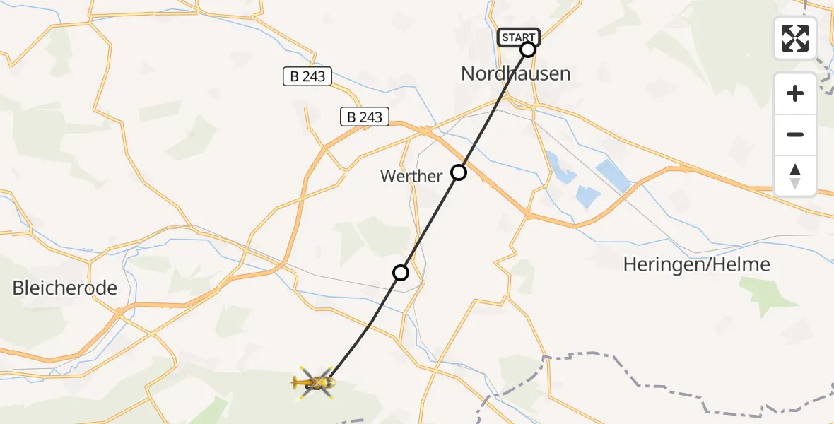 Flugroute Rettungshubschrauber Südharz Hospital Nordhausen - Bleicherode, 18 Oktober 2026, 13:51