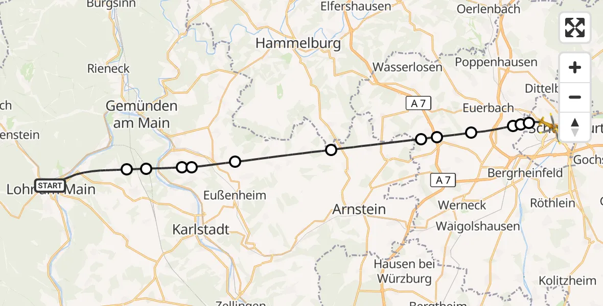 Flugroute Rettungshubschrauber Lohr a.Main - Schweinfurt, 18 Oktober 2026, 13:53