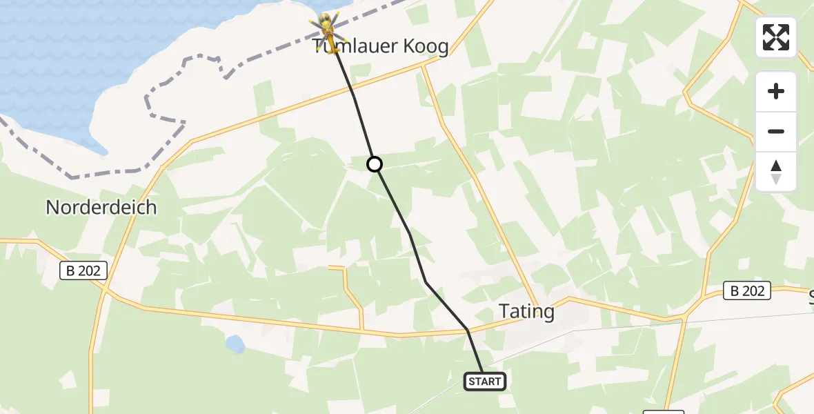 Flugroute Ambulanzhubschrauber Tating - Tümlauer Koog, 18 Oktober 2026, 13:58