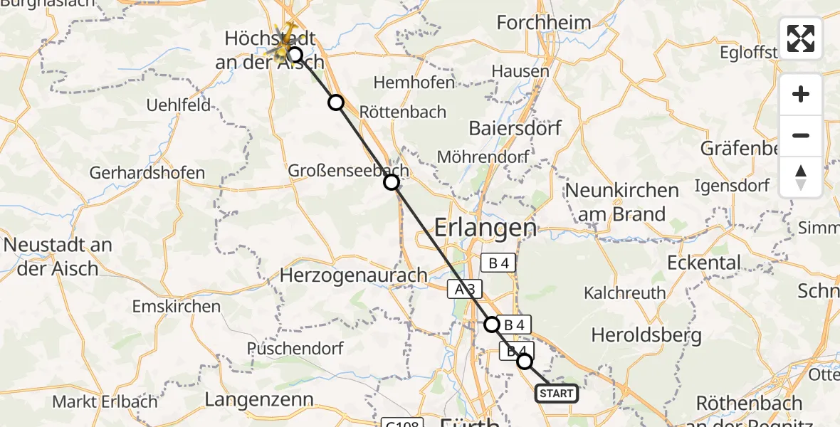 Flugroute Ambulanzhubschrauber Flughafen Nuremberg - Höchstadt a.d.Aisch, 18 Oktober 2026, 14:01