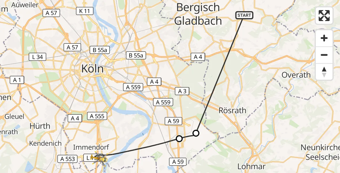 Flugroute Ambulanzhubschrauber Bergisch Gladbach - Köln, 18 Oktober 2026, 14:02
