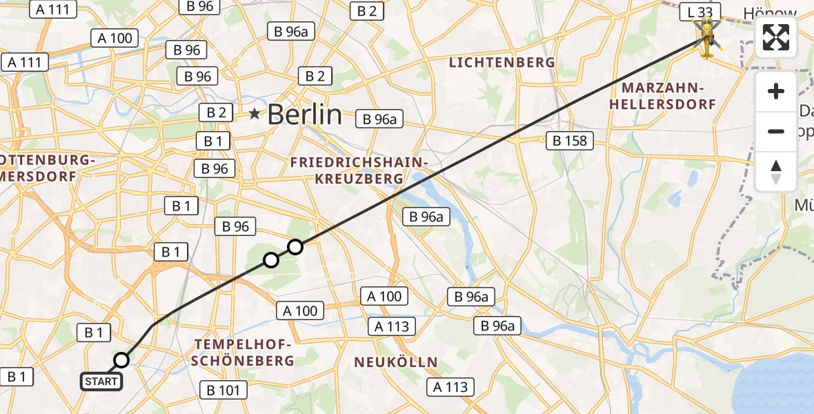 Flugroute Rettungshubschrauber Charité Clinic Benjamin Franklin Campus - Berlin, 18 Oktober 2026, 14:07
