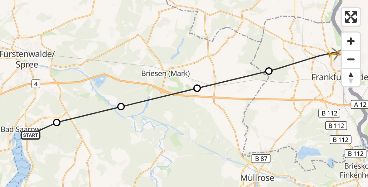 Flugroute Rettungshubschrauber Bad Saarow - Frankfurt (Oder), 18 Oktober 2026, 14:19