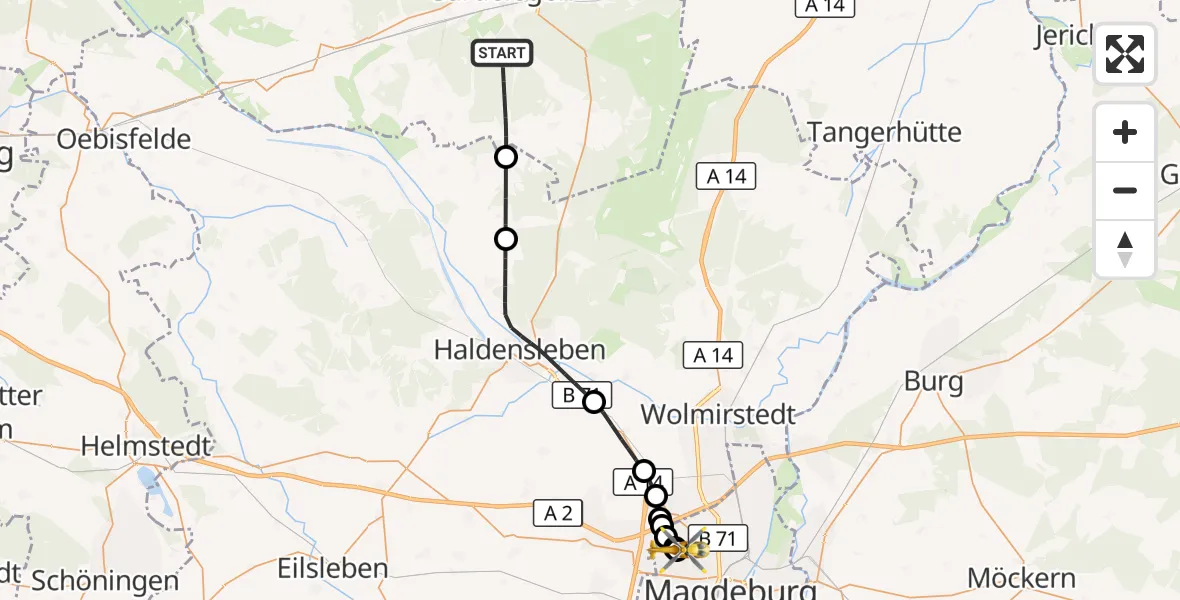 Flugroute Rettungshubschrauber Gardelegen - Magdeburg Hospital, 18 Oktober 2026, 14:22