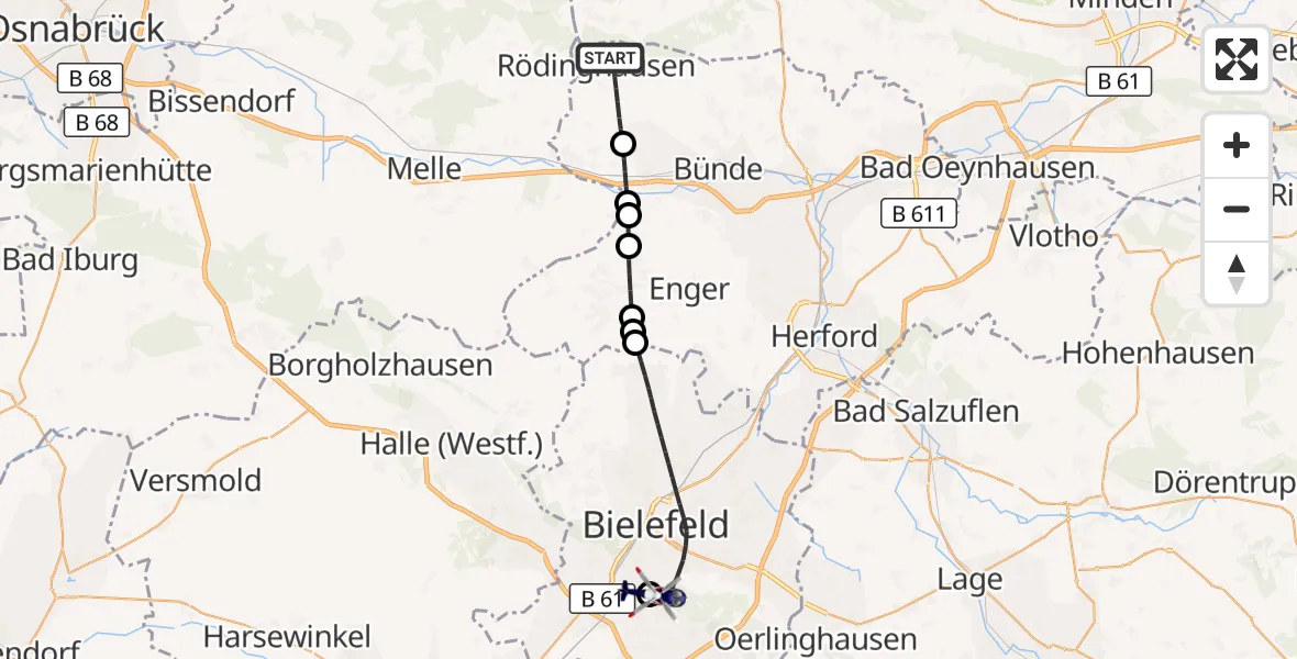 Flugroute Polizeihubschrauber Rödinghausen - Luftrettungszentrum Bielefeld, 18 Oktober 2026, 14:23