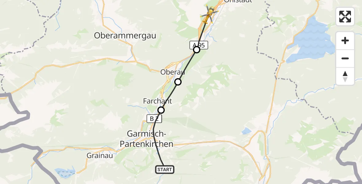 Flugroute Rettungshubschrauber Garmisch-Partenkirchen - Eschenlohe, 18 Oktober 2026, 14:24