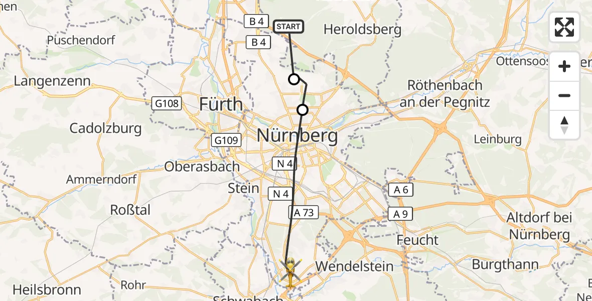 Flugroute Rettungshubschrauber Neunhofer Forst - Nürnberg, 18 Oktober 2026, 14:27