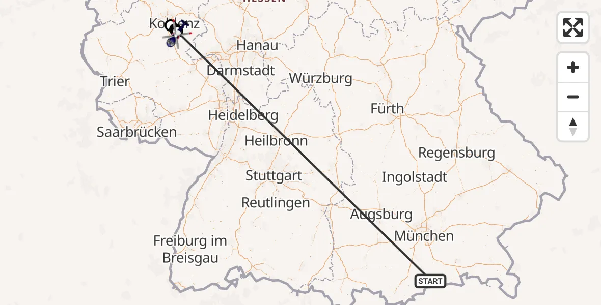 Flugroute Polizeihubschrauber Kreuth - Spay, 18 Oktober 2026, 14:40
