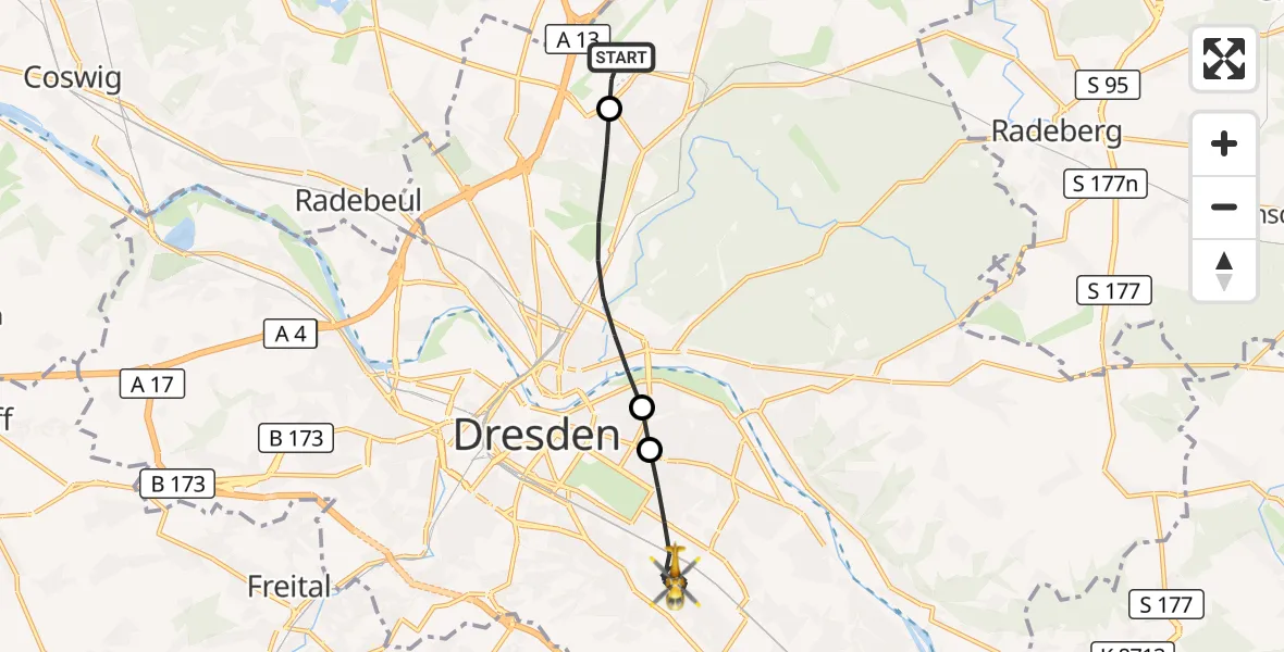 Flugroute Rettungshubschrauber Dresden Flughafen - Dresden, 18 Oktober 2026, 14:46