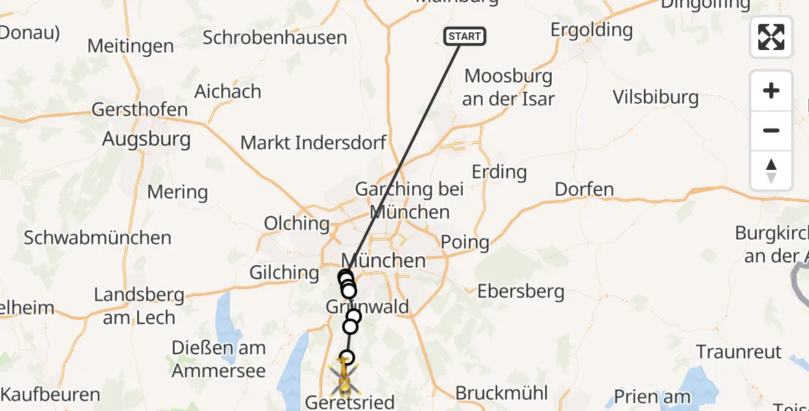 Flugroute Rettungshubschrauber Rudelzhausen - Egling, 18 Oktober 2026, 14:53