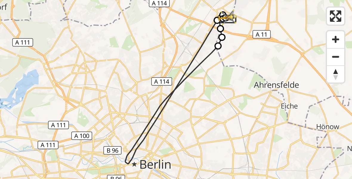 Flugroute Rettungshubschrauber Helios Clinic Berlin-Buch - Helios Clinic Berlin-Buch, 18 Oktober 2026, 14:59