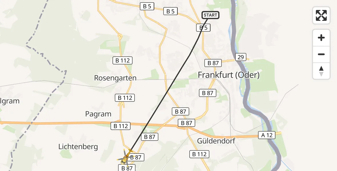 Flugroute Rettungshubschrauber Frankfurt (Oder) - Frankfurt (Oder), 18 Oktober 2026, 15:00