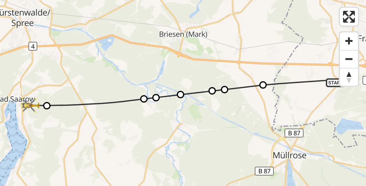 Flugroute Rettungshubschrauber Frankfurt (Oder) - Bad Saarow, 18 Oktober 2026, 15:18