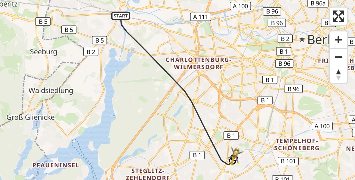 Flugroute Rettungshubschrauber Berlin - Charité Clinic Benjamin Franklin Campus, 18 Oktober 2026, 15:18