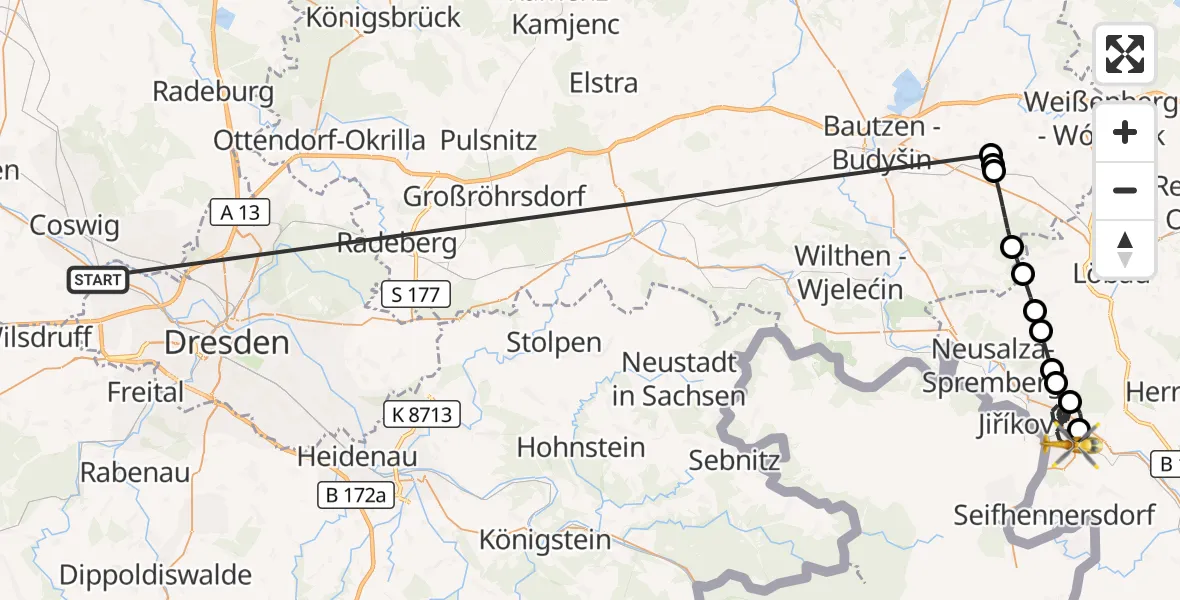Flugroute Rettungshubschrauber Dresden - Ebersbach-Neugersdorf, 18 Oktober 2026, 15:19