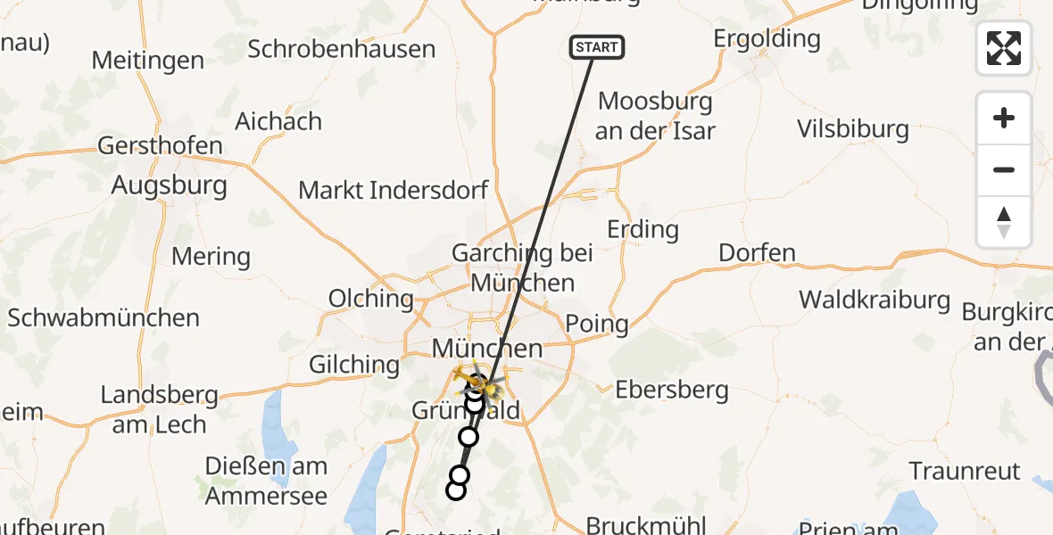Flugroute Rettungshubschrauber Rudelzhausen - ADAC Air Rescue Center Hubschrauberlandeplatz (Christoph 1), 18 Oktober 2026, 15:24