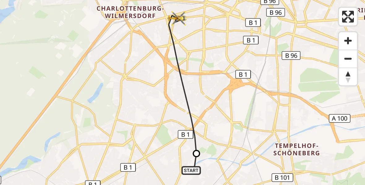 Flugroute Rettungshubschrauber Charité Clinic Benjamin Franklin Campus - Berlin, 18 Oktober 2026, 15:26
