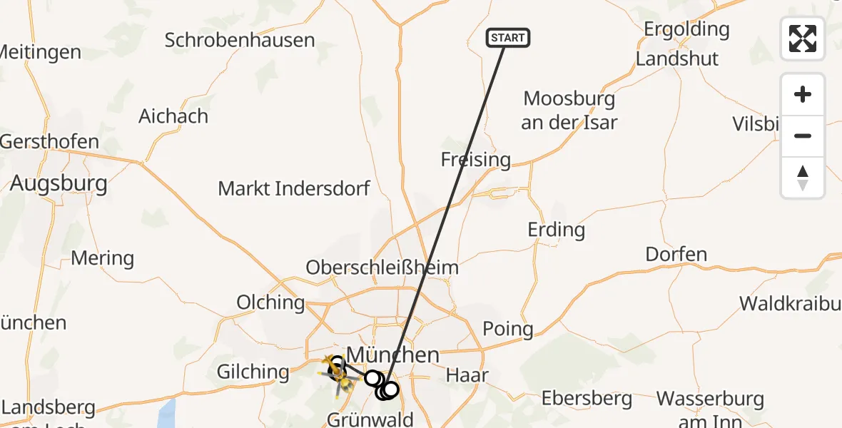 Flugroute Rettungshubschrauber Rudelzhausen - DRF Air Rescue München Hubschrauberlandeplatz, 18 Oktober 2026, 15:54