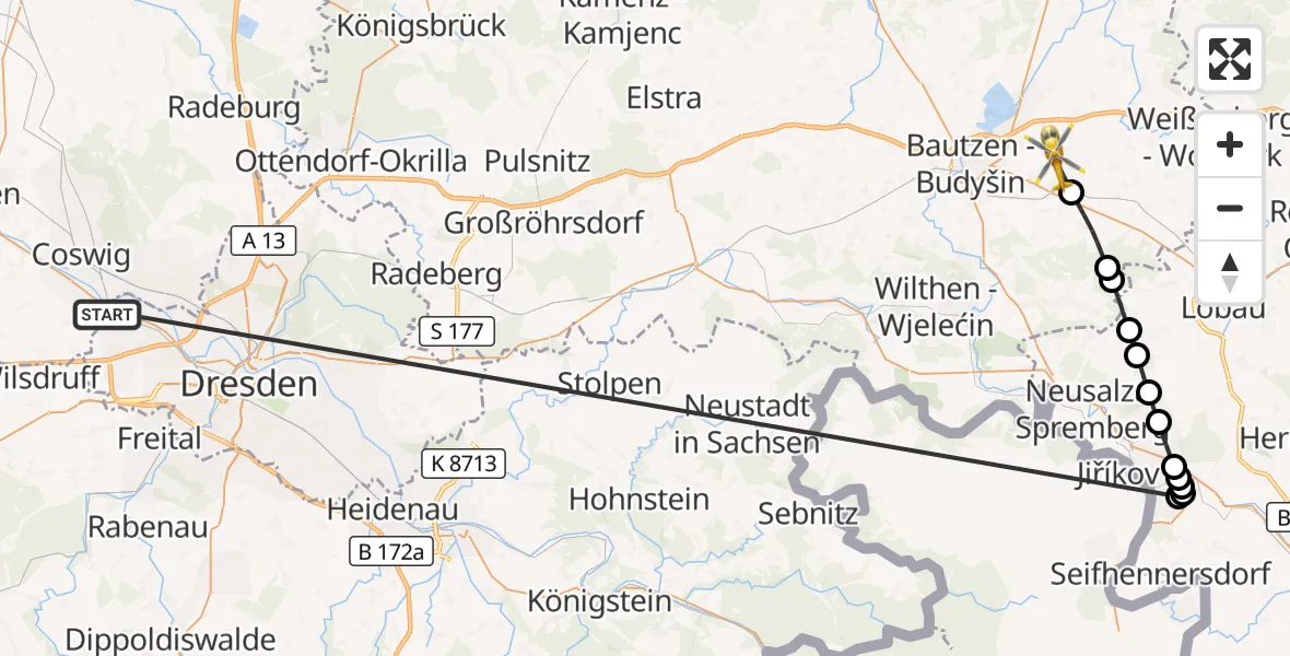 Flugroute Rettungshubschrauber Dresden - Kubschütz, 18 Oktober 2026, 16:02