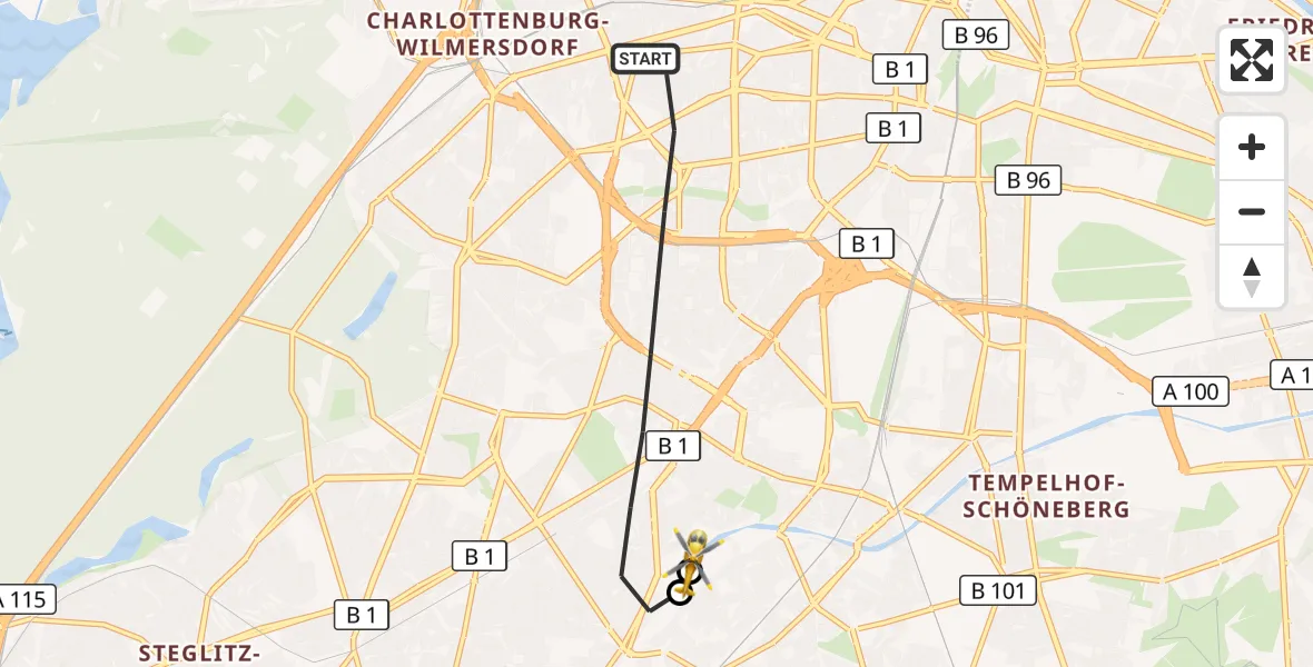 Flugroute Rettungshubschrauber Berlin - Charité Clinic Benjamin Franklin Campus, 18 Oktober 2026, 16:04