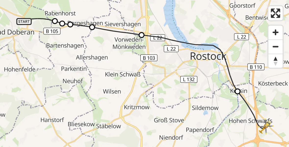 Flugroute Ambulanzhubschrauber Bad Doberan - Dummerstorf, 18 Oktober 2026, 16:08
