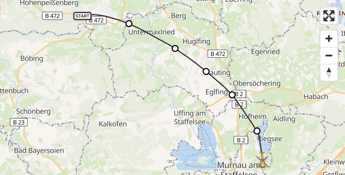Flugroute Rettungshubschrauber Peißenberg - Murnau a.Staffelsee, 18 Oktober 2026, 16:08