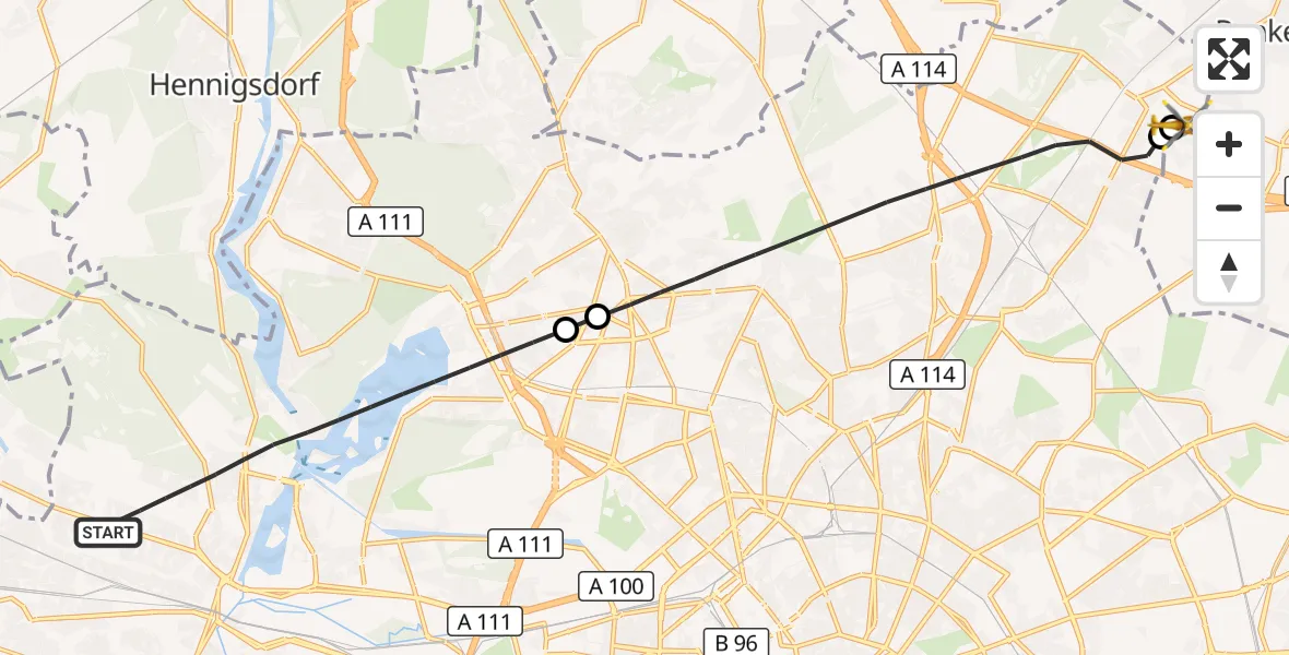 Flugroute Rettungshubschrauber Berlin - Helios Clinic Berlin-Buch, 18 Oktober 2026, 16:09