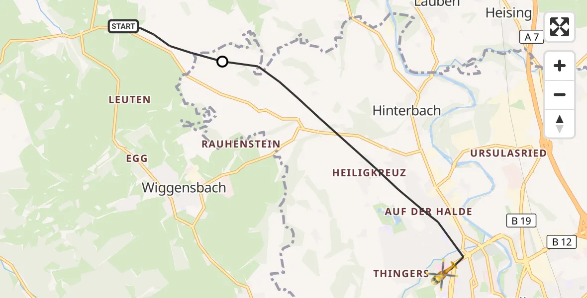 Flugroute Rettungshubschrauber Altusried - Kempten (Allgäu), 18 Oktober 2026, 16:14