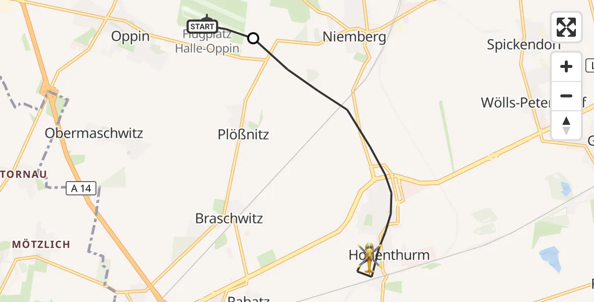 Flugroute Rettungshubschrauber Halle-Oppin Flugplatz - Landsberg, 18 Oktober 2026, 16:20