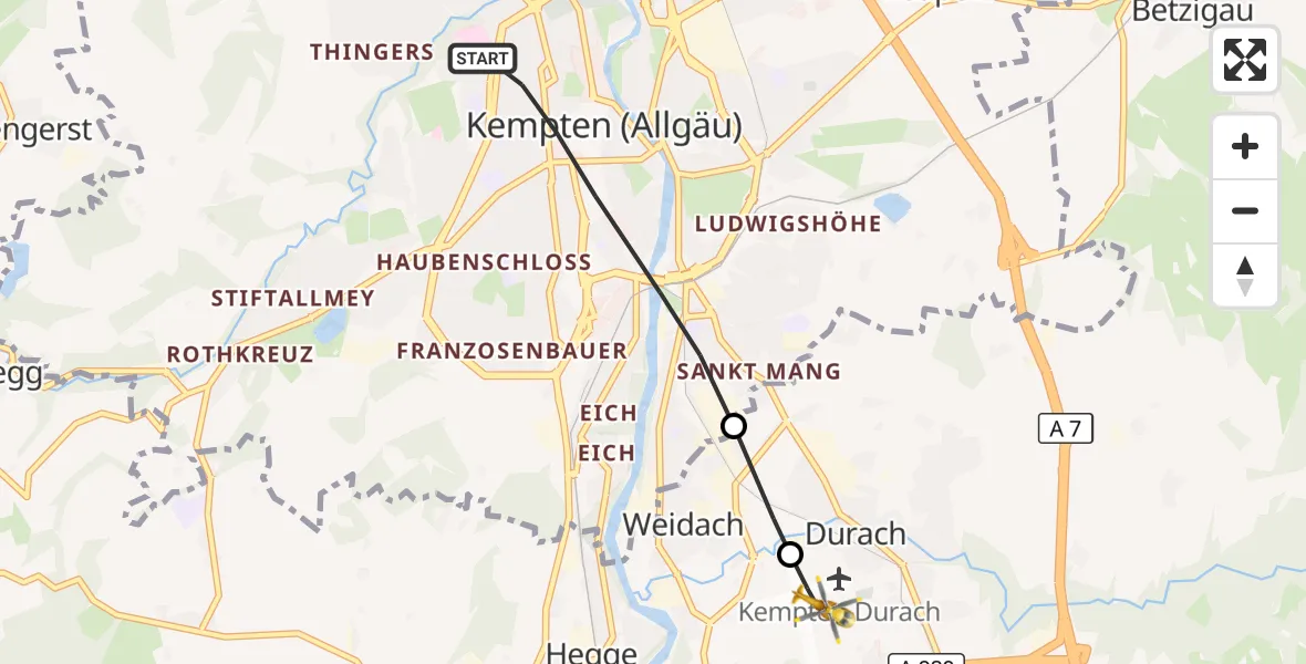 Flugroute Rettungshubschrauber Kempten (Allgäu) - Kempten-Durach Flugplatz, 18 Oktober 2026, 16:40