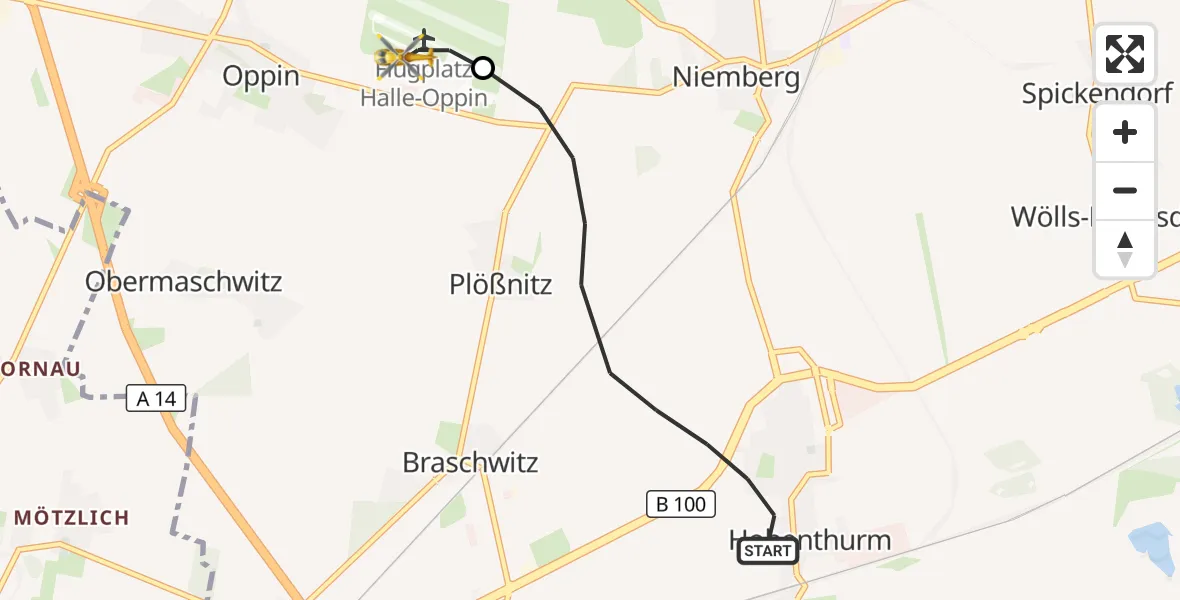 Flugroute Rettungshubschrauber Landsberg - Halle-Oppin Flugplatz, 18 Oktober 2026, 17:12