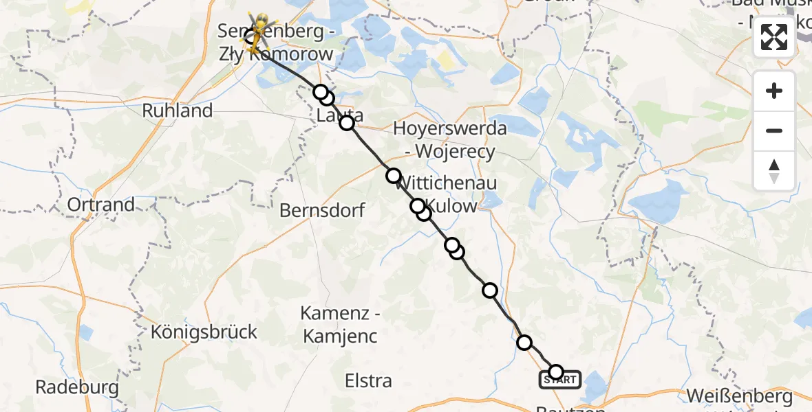 Flugroute Rettungshubschrauber Großdubrau - Senftenberg, 18 Oktober 2026, 17:13