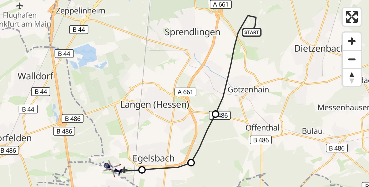 Flugroute Polizeihubschrauber Dreieich - Flughafen Frankfurt-Egelsbach, 18 Oktober 2026, 18:17