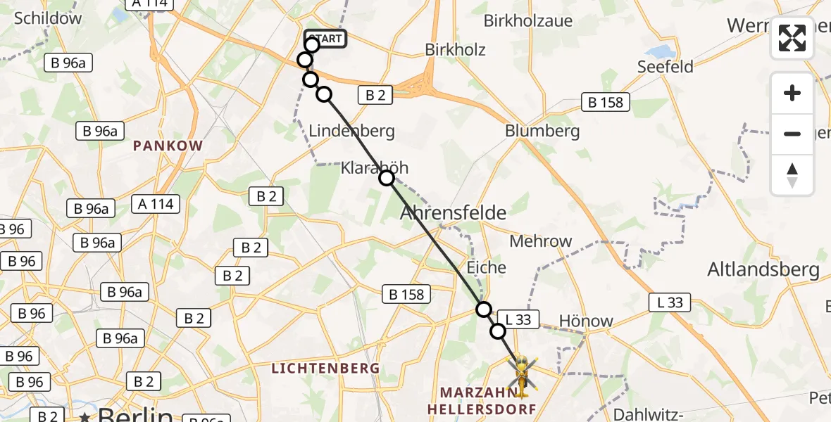 Flugroute Rettungshubschrauber Helios Clinic Berlin-Buch - Berlin, 18 Oktober 2026, 19:17