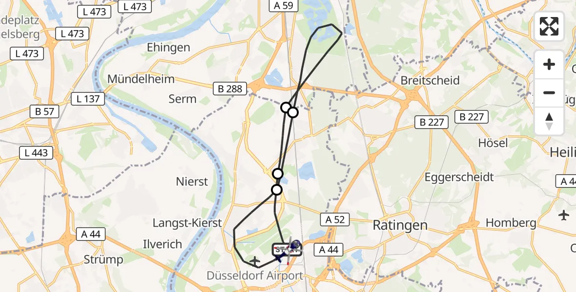 Flugroute Polizeihubschrauber Düsseldorf Flughafen - Düsseldorf Flughafen, 18 Oktober 2026, 19:38