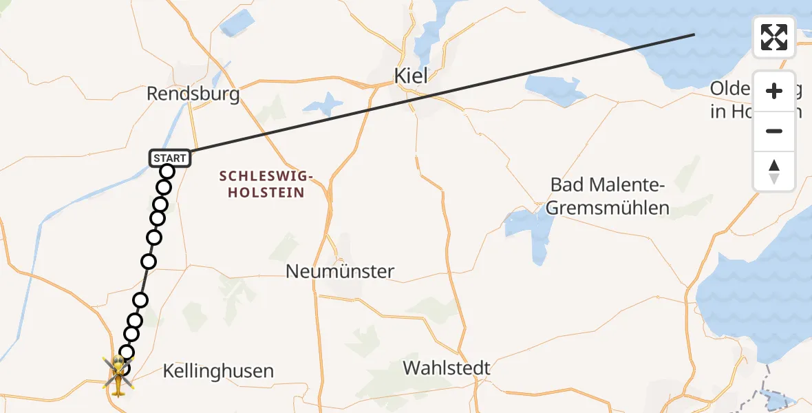 Flugroute Ambulanzhubschrauber Hörsten - Itzehoe, 18 Oktober 2026, 20:11