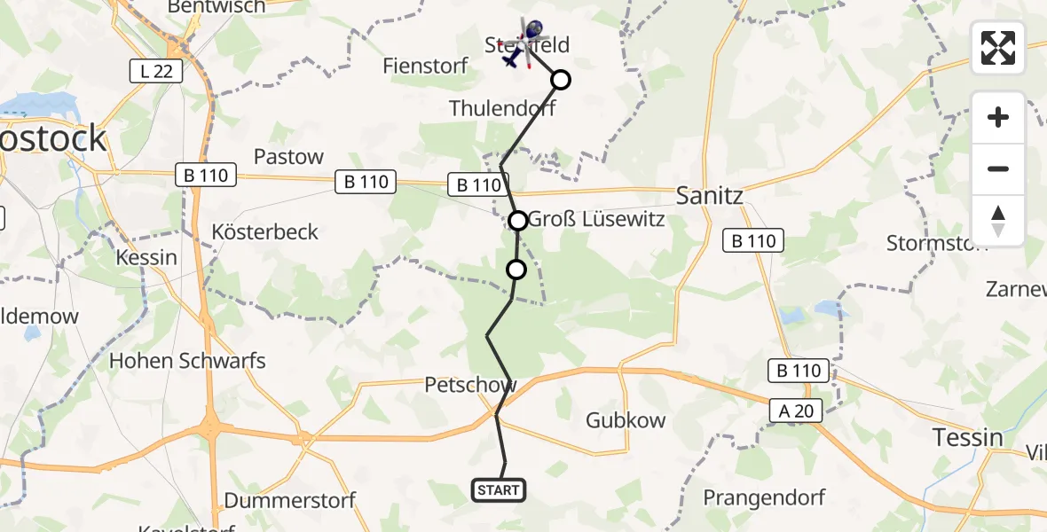 Flugroute Polizeihubschrauber Dummerstorf - Broderstorf, 18 Oktober 2026, 20:52