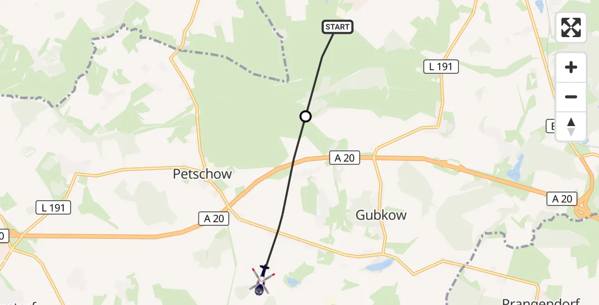 Flugroute Polizeihubschrauber Sanitz - Dummerstorf, 18 Oktober 2026, 21:47