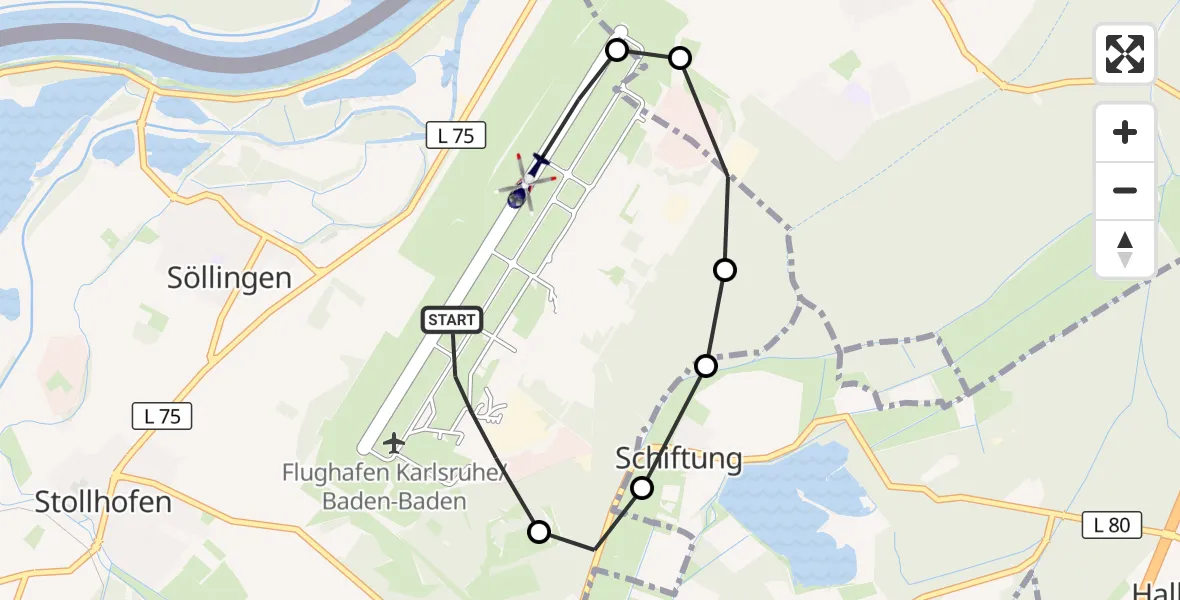 Flugroute Polizeihubschrauber Karlsruhe Baden-Baden Flughafen - Karlsruhe Baden-Baden Flughafen, 18 Oktober 2026, 22:24