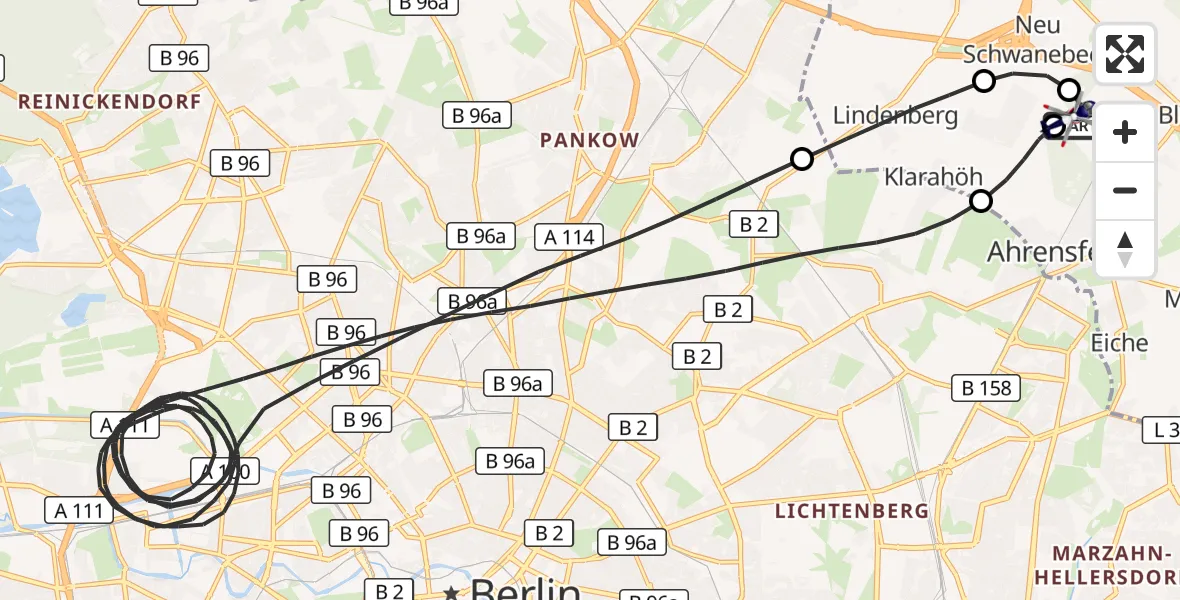 Flugroute Polizeihubschrauber Ahrensfelde Hubschrauberlandeplatz - Ahrensfelde Hubschrauberlandeplatz, 18 Oktober 2026, 22:32