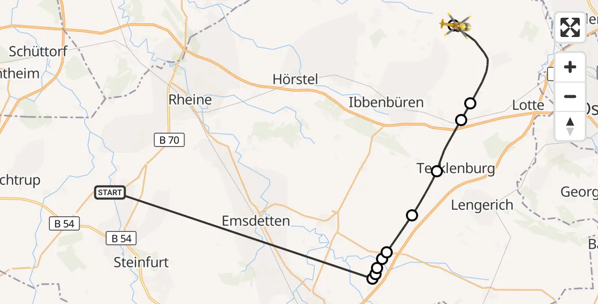 Flugroute Ambulanzhubschrauber Wettringen - Mettingen, 19 Oktober 2026, 05:37