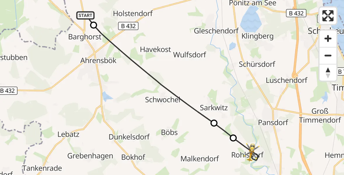 Flugroute Rettungshubschrauber Christoph 12 Luftrettungszentrum - Ratekau, 19 Oktober 2026, 06:19