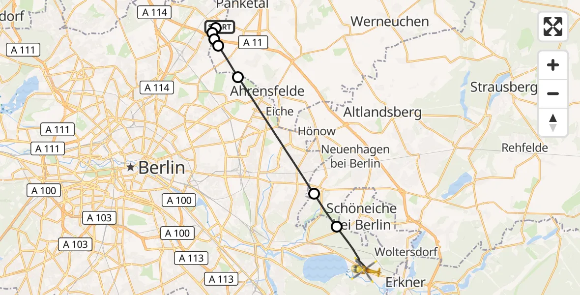 Flugroute Rettungshubschrauber Helios Clinic Berlin-Buch - Berlin, 19 Oktober 2026, 06:24