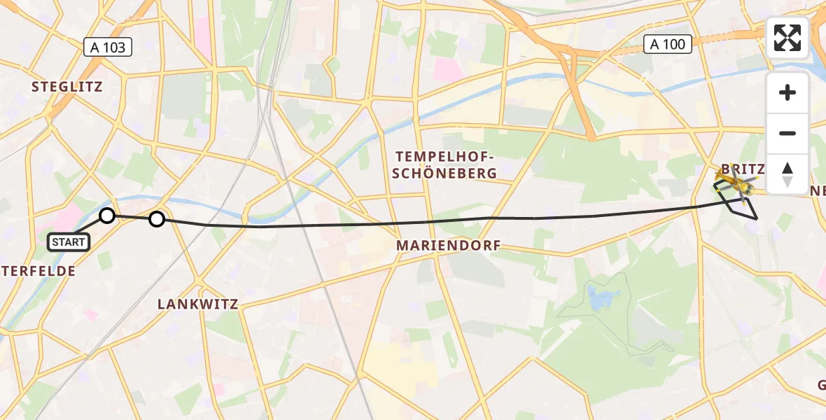 Flugroute Rettungshubschrauber Charité Clinic Benjamin Franklin Campus - Berlin, 19 Oktober 2026, 06:25