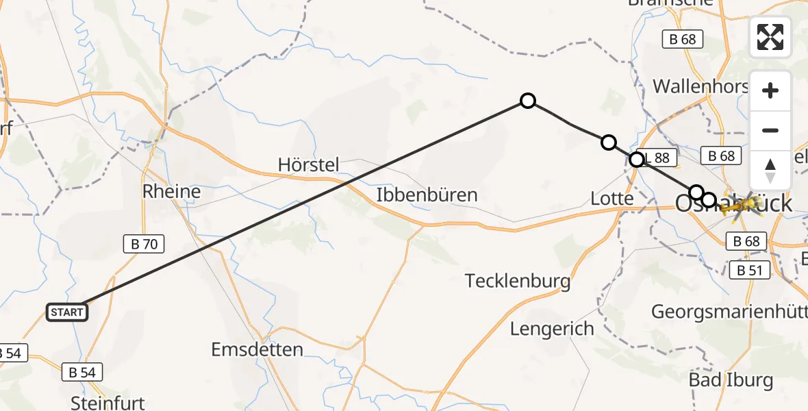 Flugroute Ambulanzhubschrauber Wettringen - Osnabrück, 19 Oktober 2026, 06:27